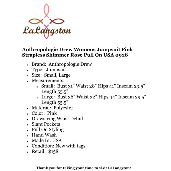 Anthropologie Drew Jumpsuit Pink Strapless Shimmer - Picture 8 of 8